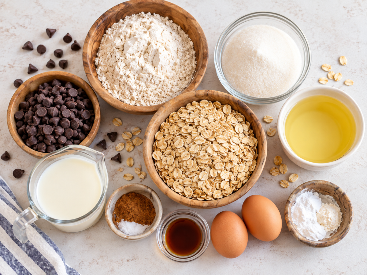 Ingredients for oat chocolate chip muffins