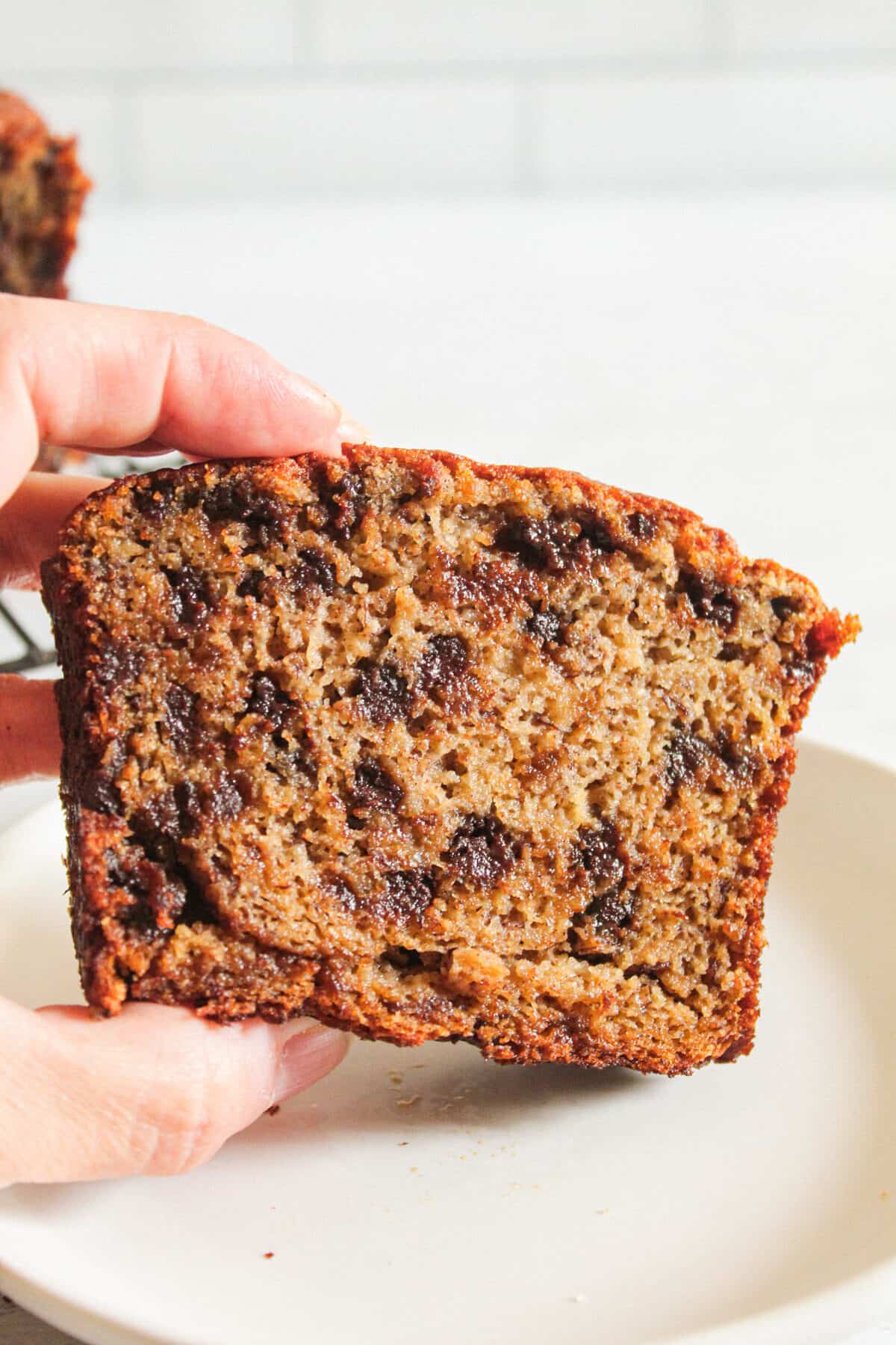 hand holding coconut flour banana bread