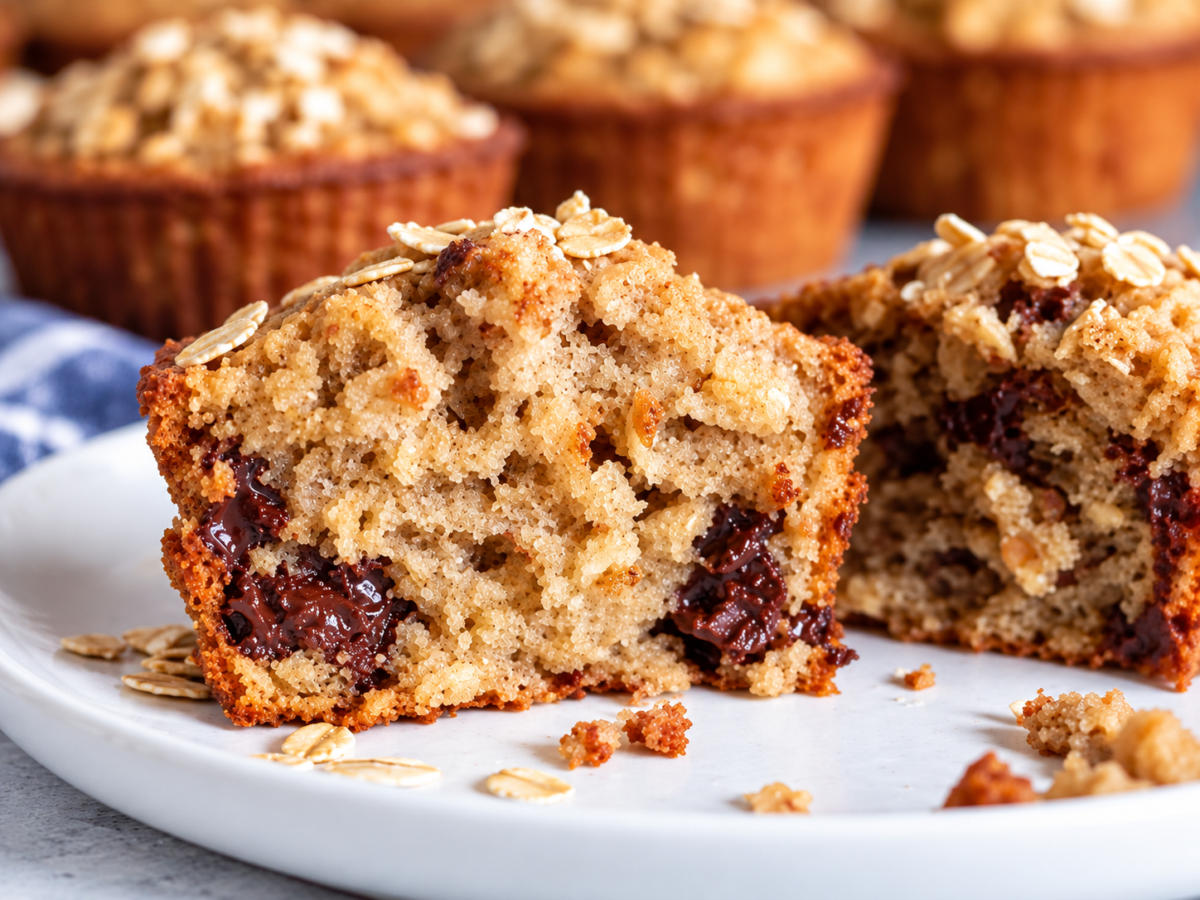 oatmeal chocolate chip muffins on a plate