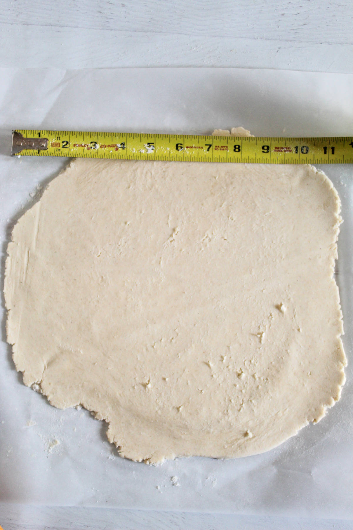 rolled dough measured to 11 inches