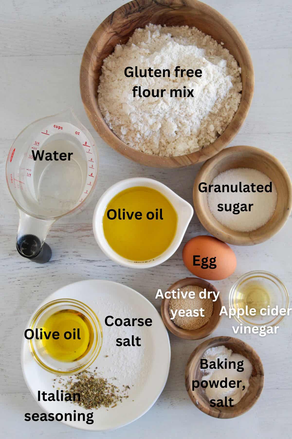 labeled ingredients on a countertop.