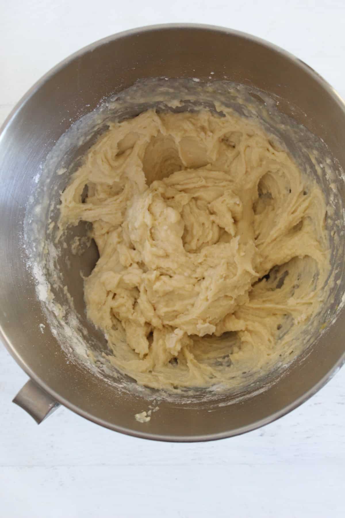mixing bread batter in a bowl
