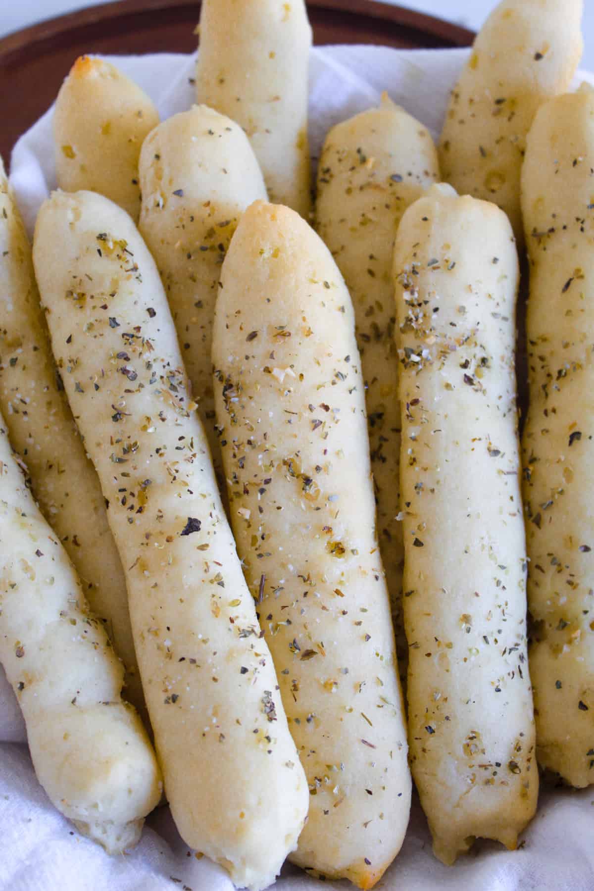 basket of gluten free breadsticks ready to serve