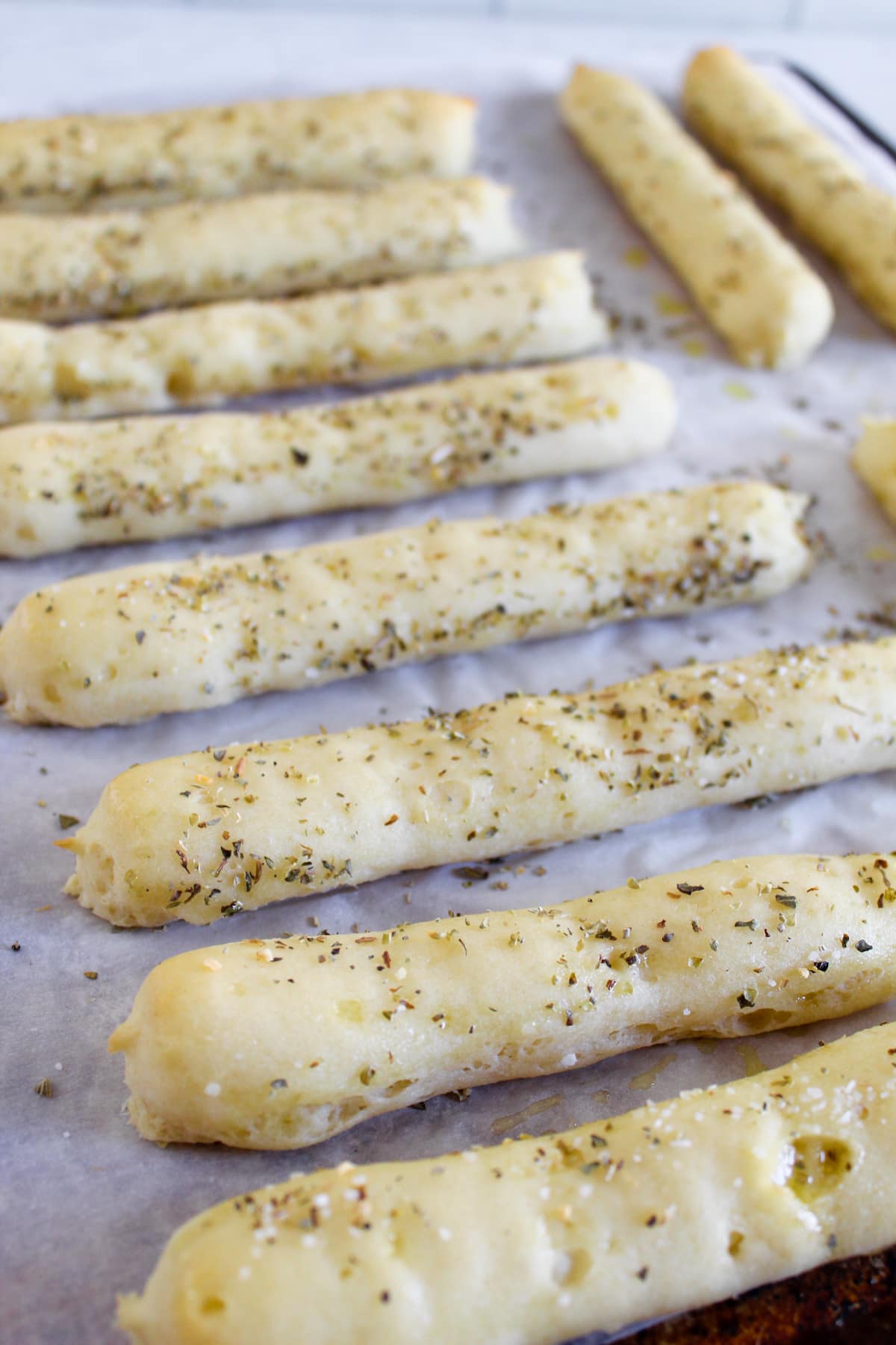 pan of baked gluten free breadsticks