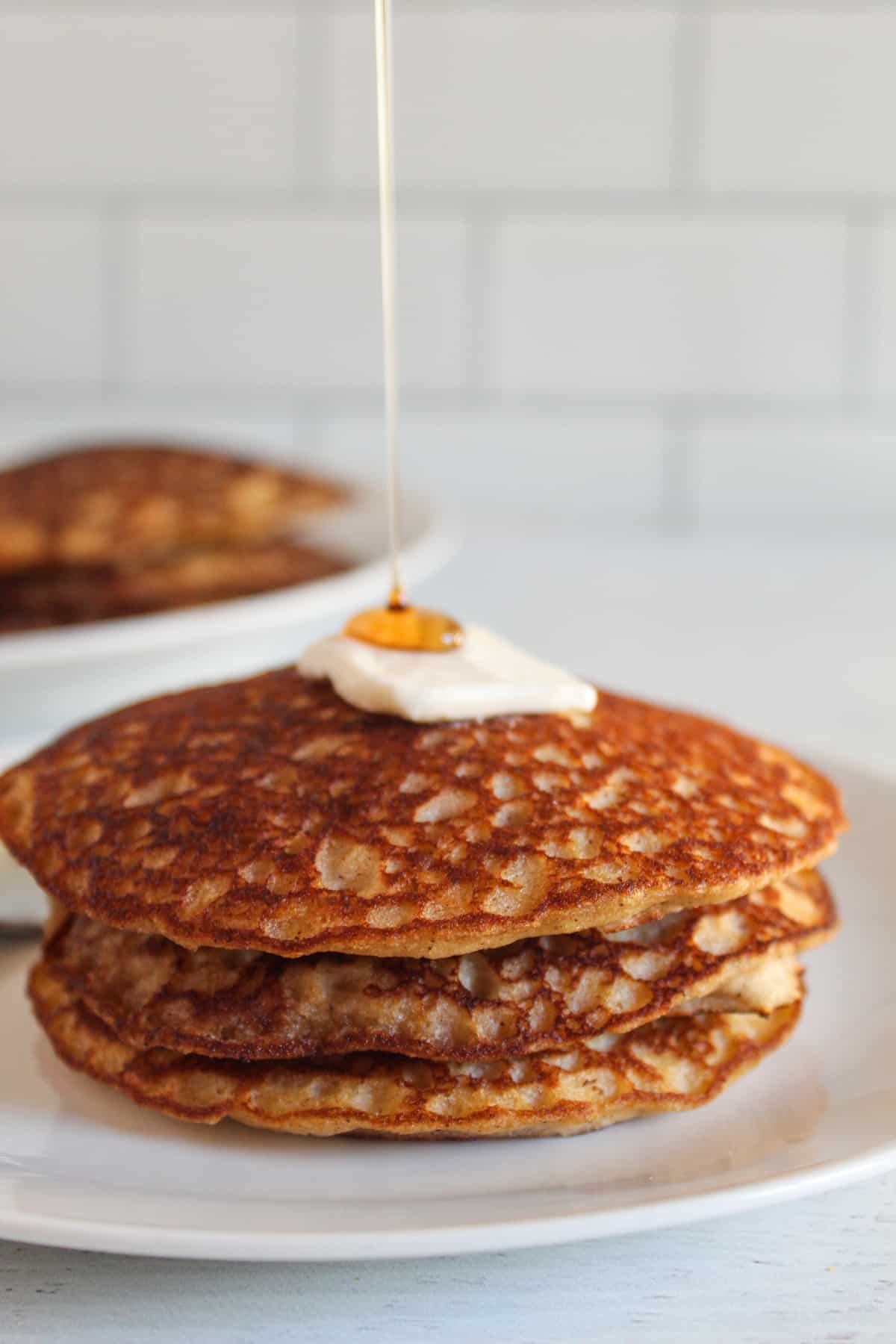 rice flour pancakes topped with syrup.