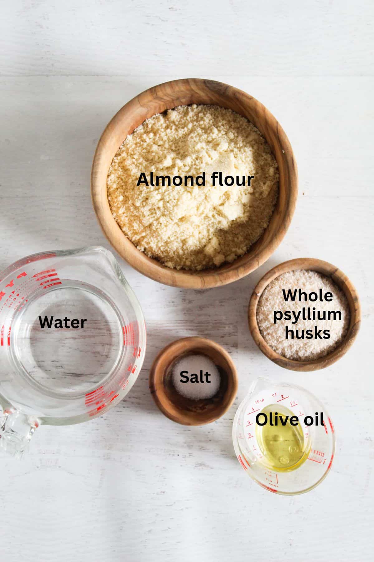 ingredients to make almond flour tortillas from scratch.