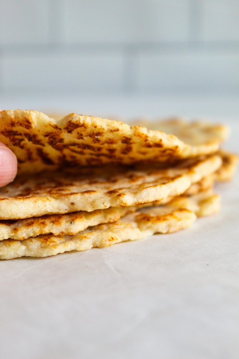 stack of fluffy almond flour tortillas.