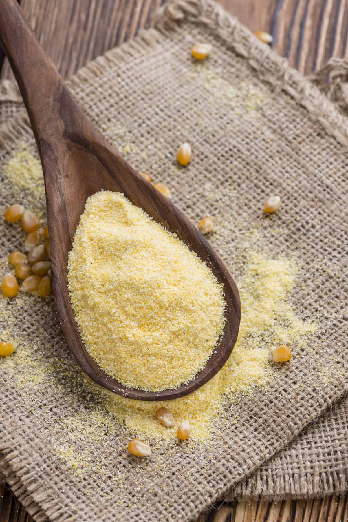 spoon of cornmeal on the counter