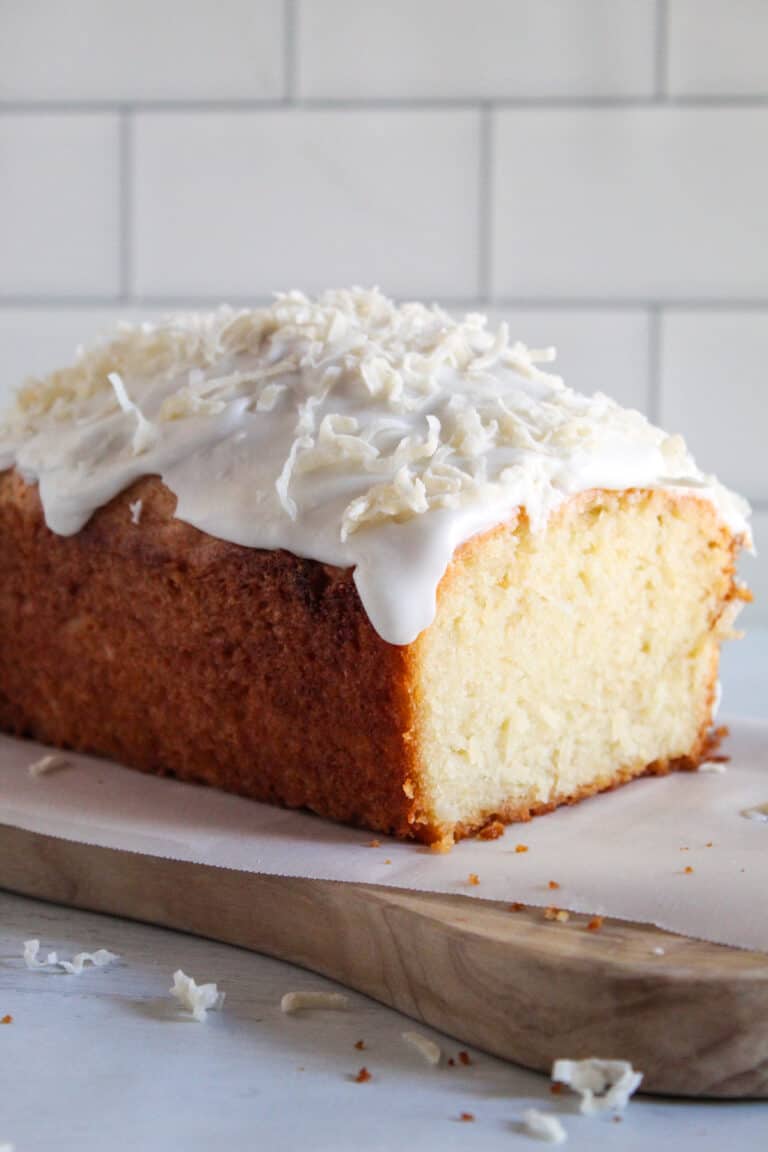 glazed loaf of coconut bread