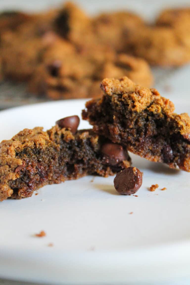 inside of a cookie on a white plate