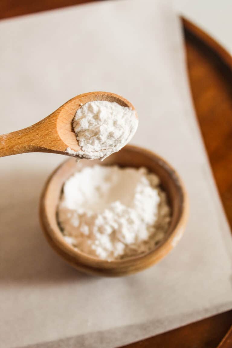 brown spoon with arrowroot powder