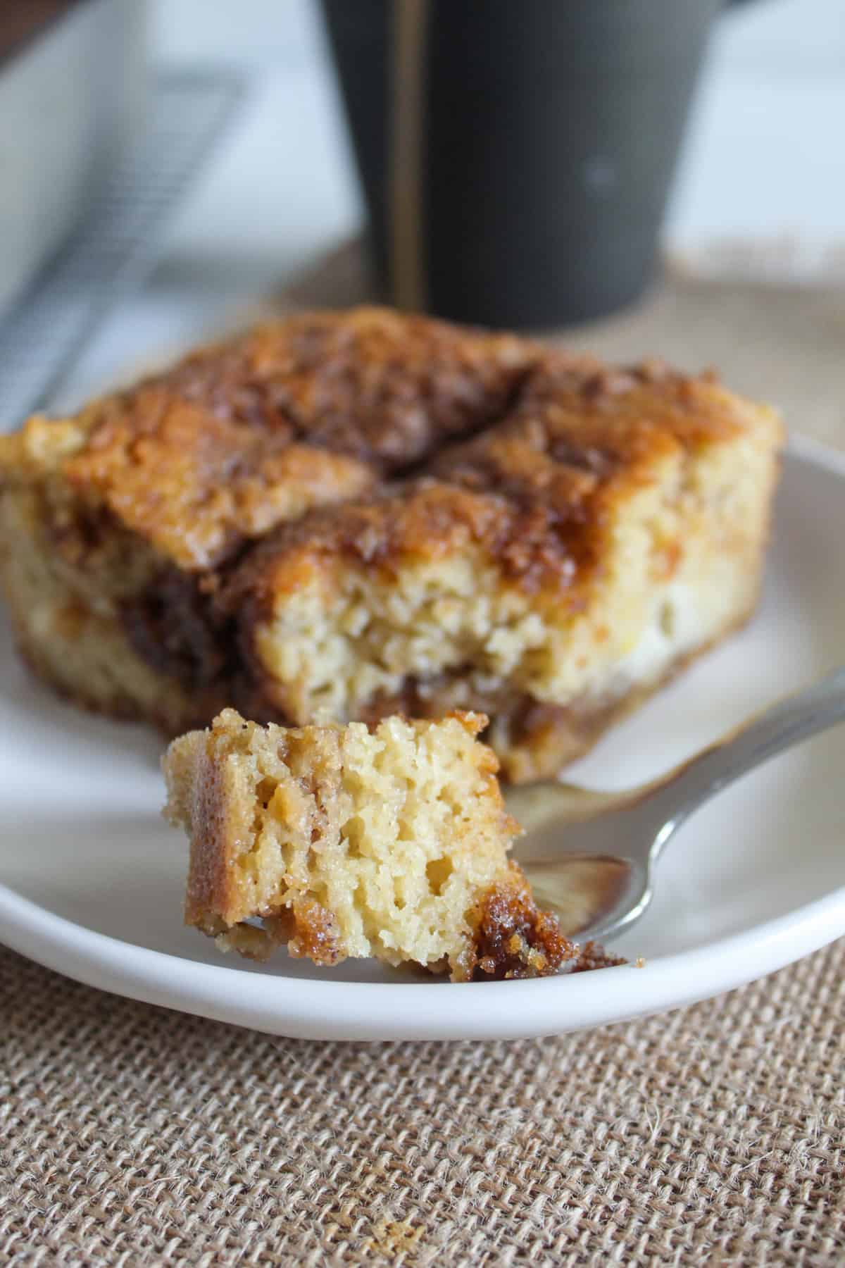 bite of a coffee cake on a fork