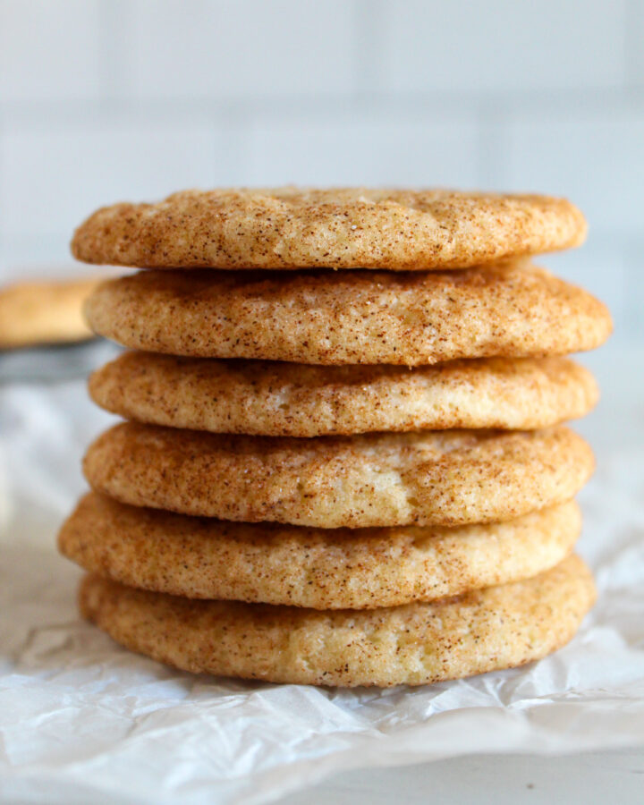 stack of gluten free snickerdoodle cookies