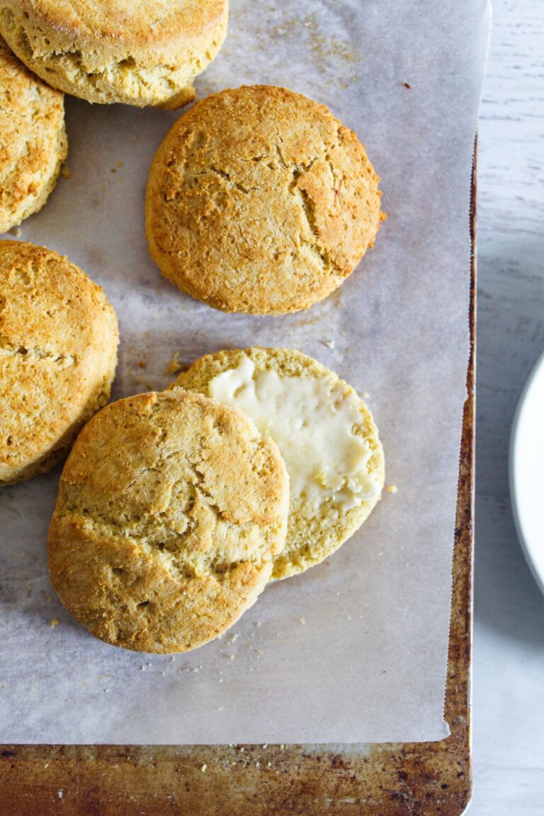 baked biscuits sliced in two