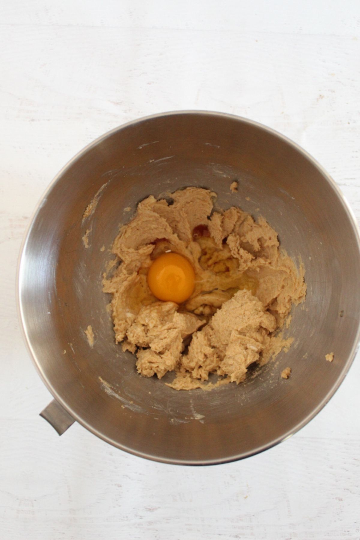 egg added to butter and sugar mixture