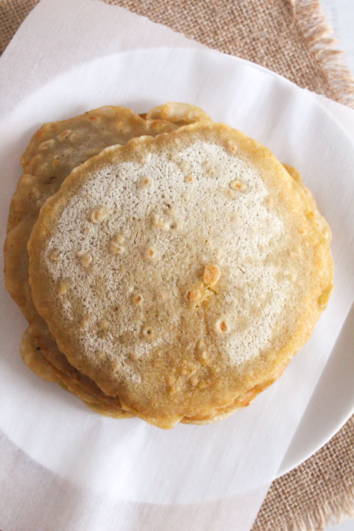 overhead shot of stack of crepes