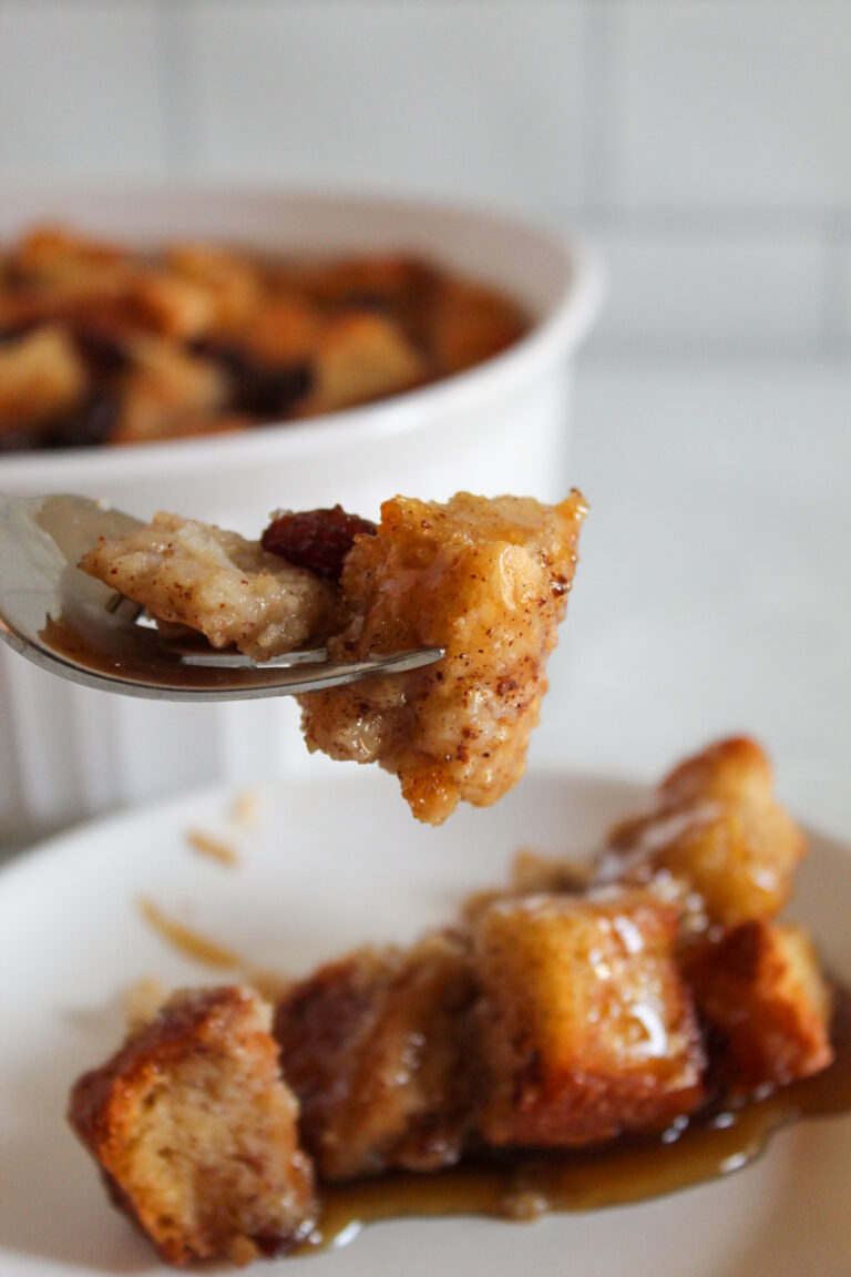 spoonful of baked bread pudding