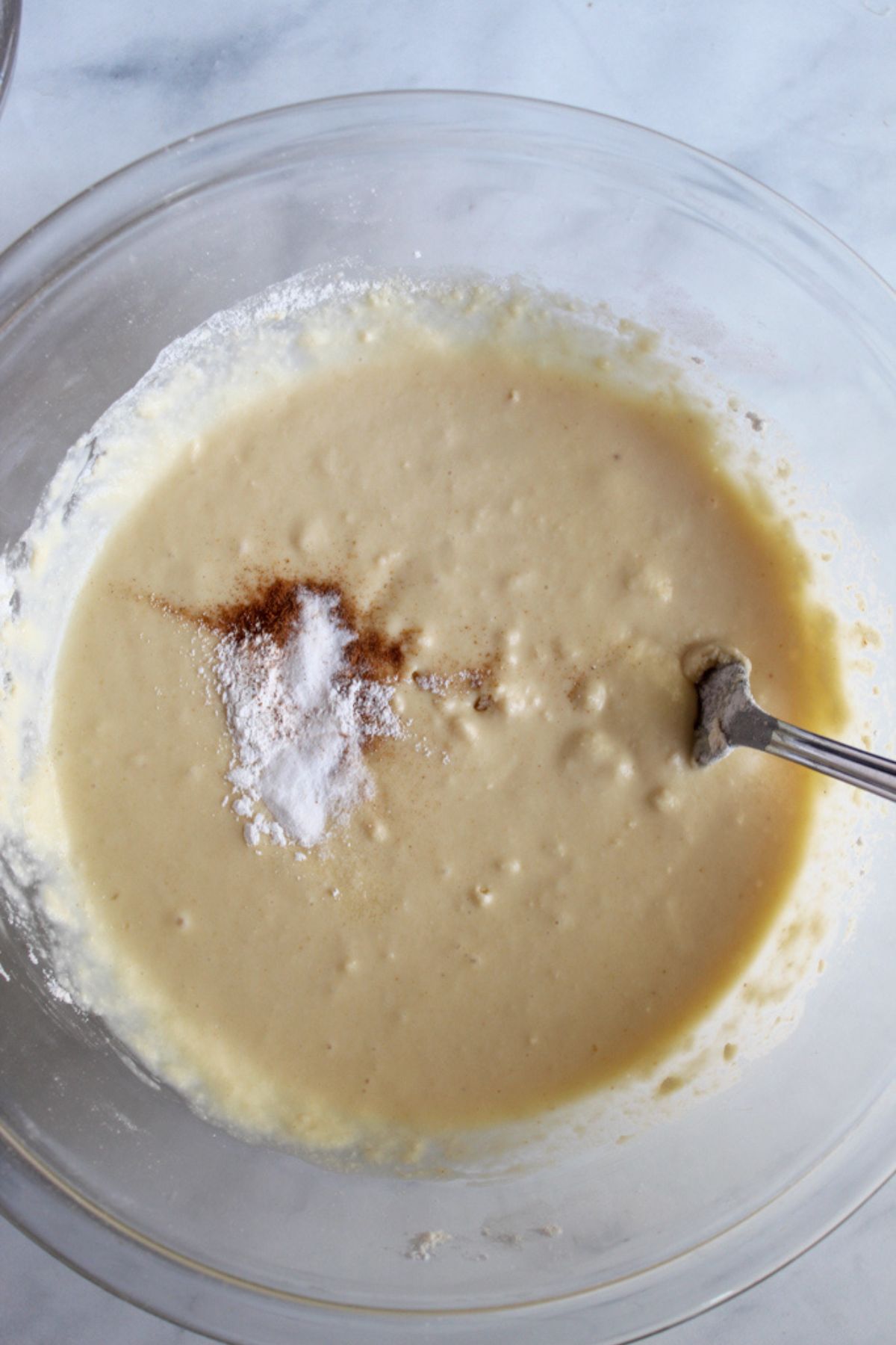 glass bowl of pancake batter