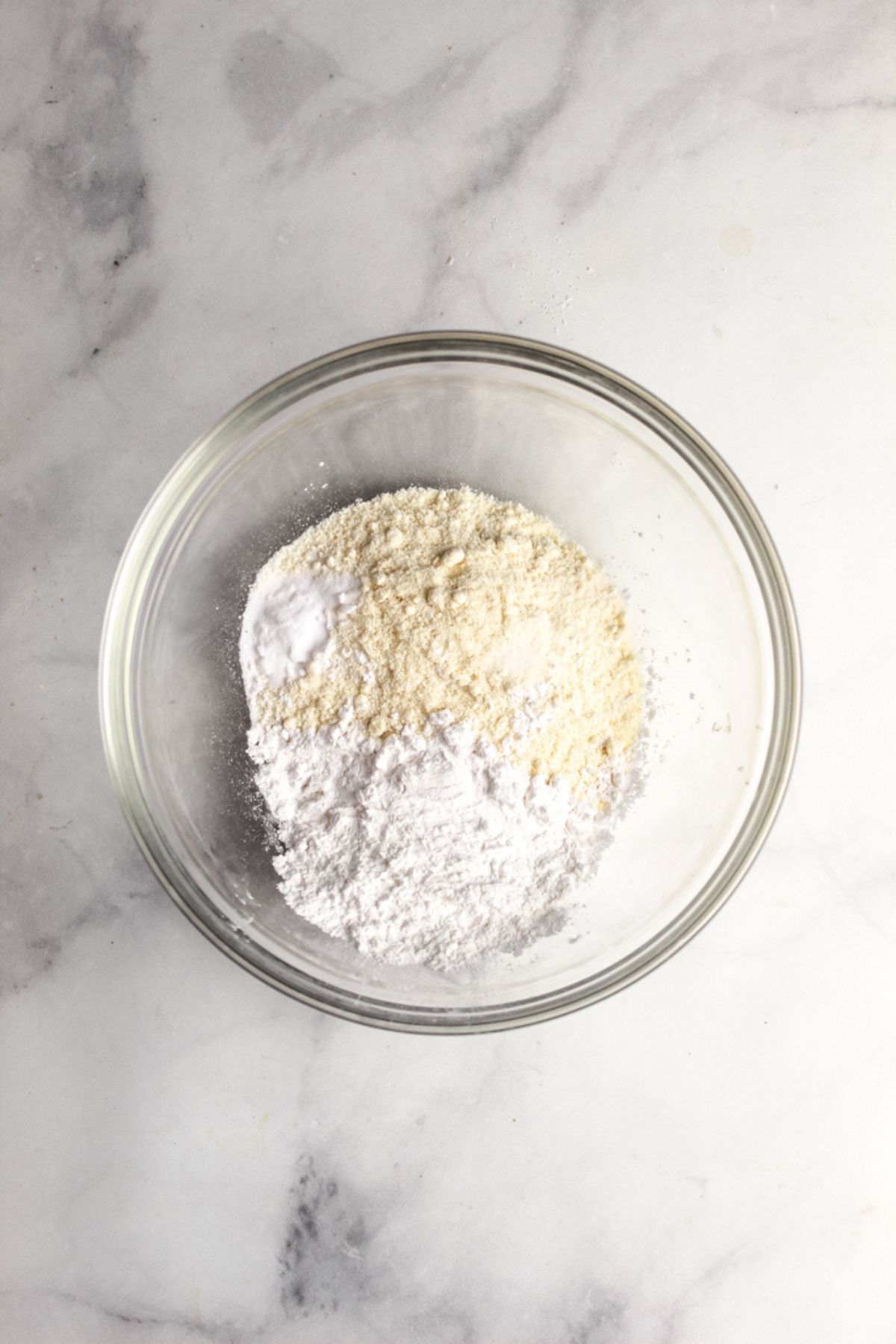 overhead shot of dry ingredients in a bowl