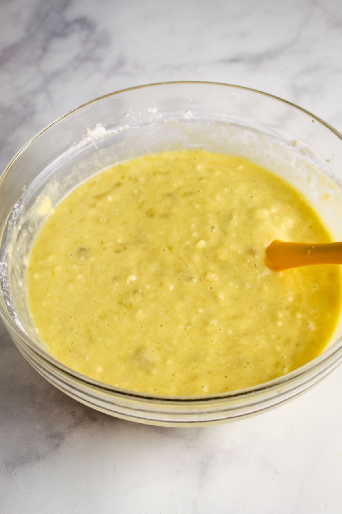 side shot of pancake batter in a bowl