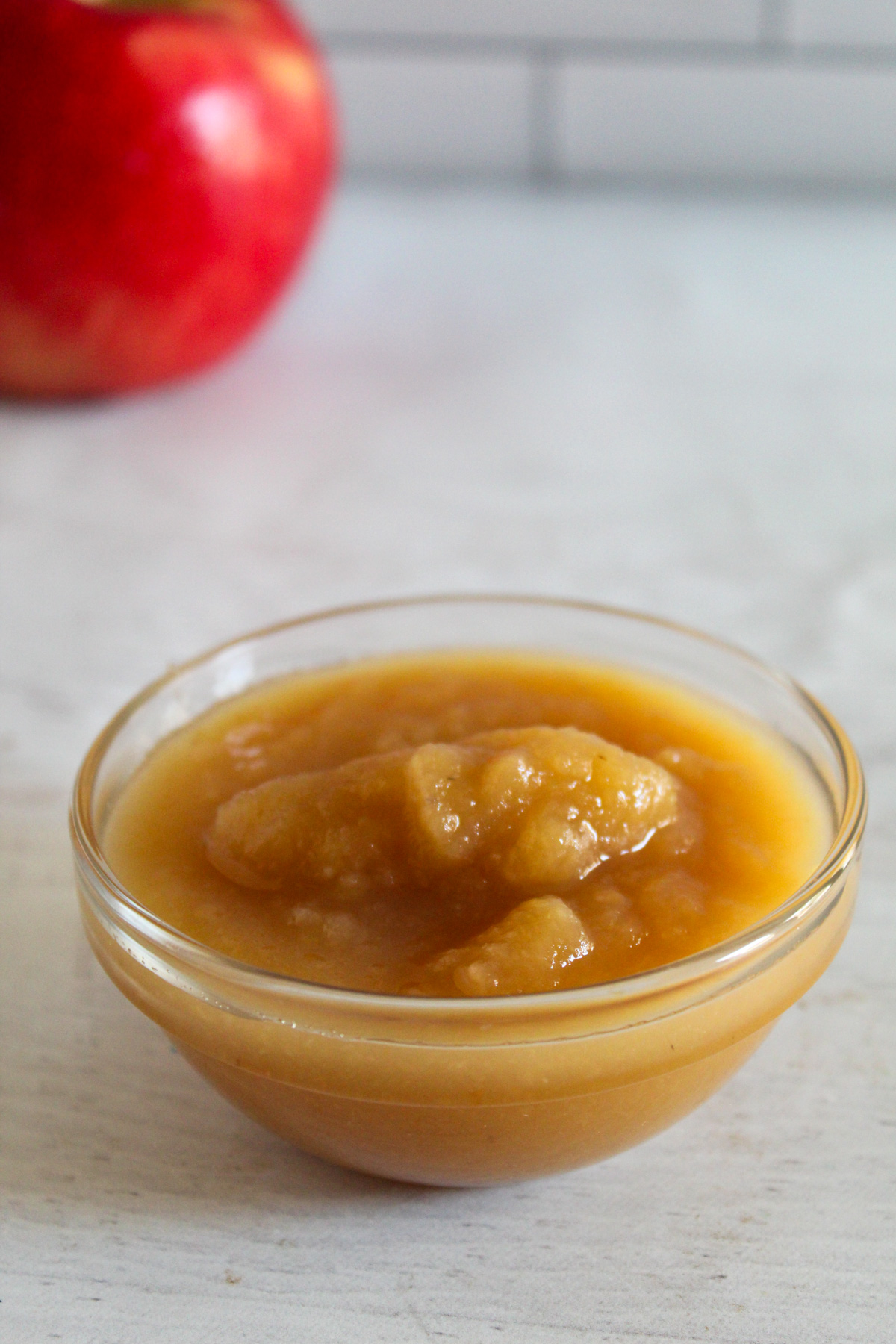 glass bowl of applesauce