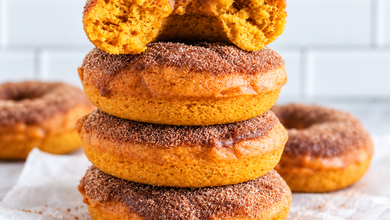 gluten free pumpkin donuts stacked