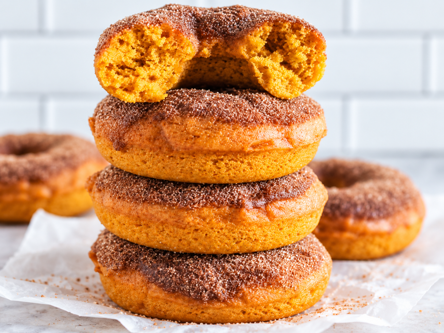 gluten free pumpkin donuts stacked