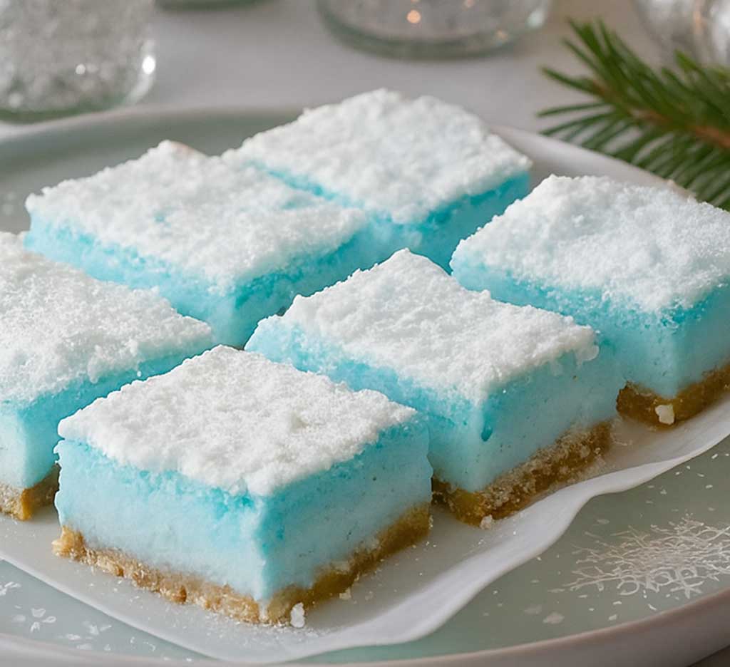 Gluten free coconut bars with blue food coloring