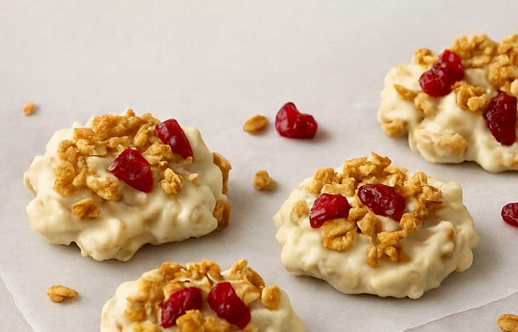 Cranberry granola white chocolate bunches
