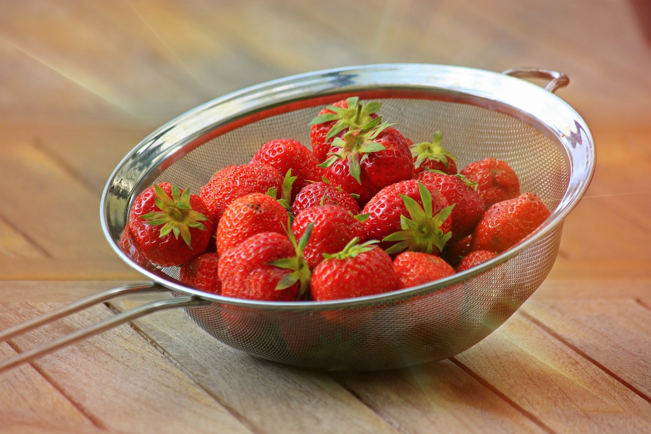Freshly dried Strawberries in a sieve