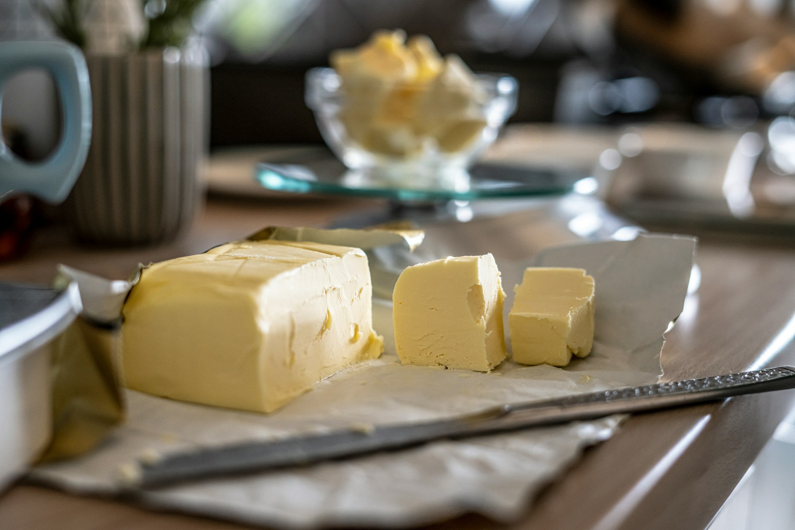 Butter slices in the kitchen