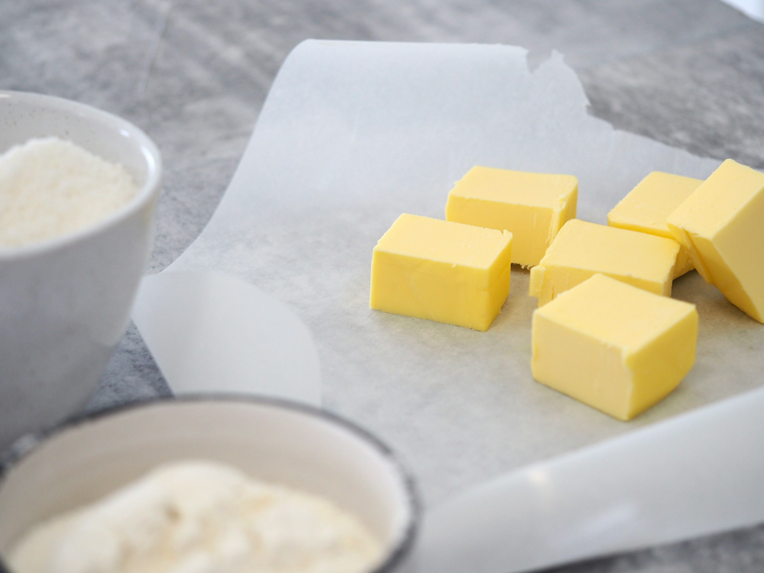 Butter cubes on a Parchment paper