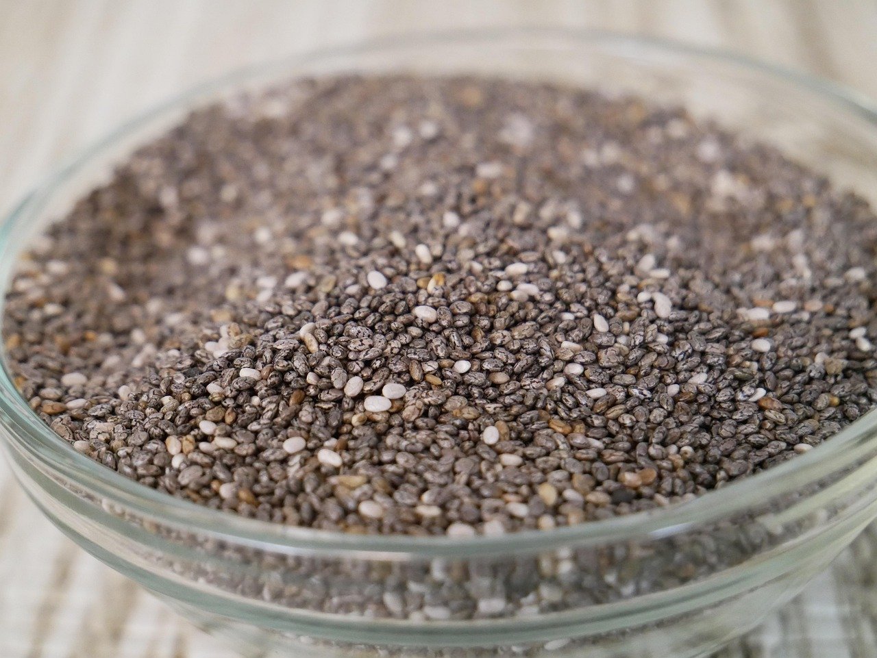 Chai seeds in a glass bowl