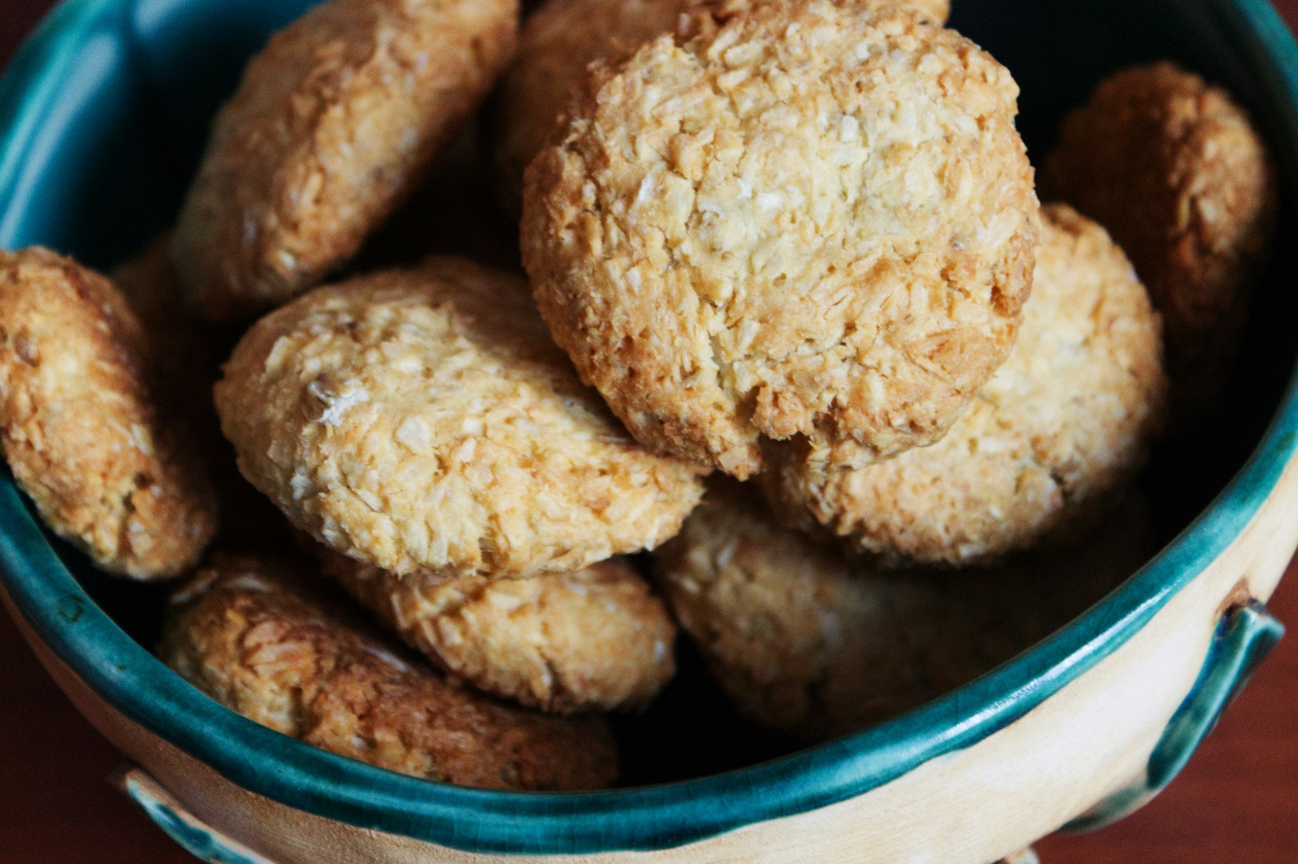 Oat Flour Biscuits in a blue bowl