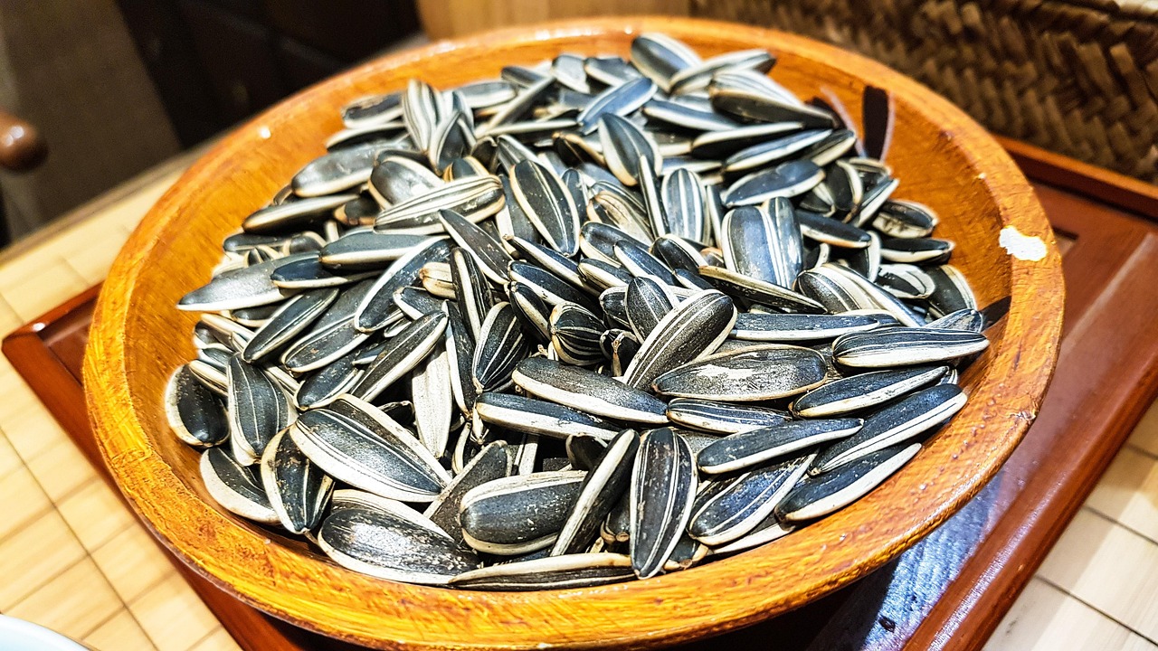 sunflower seed in a wooden bowl