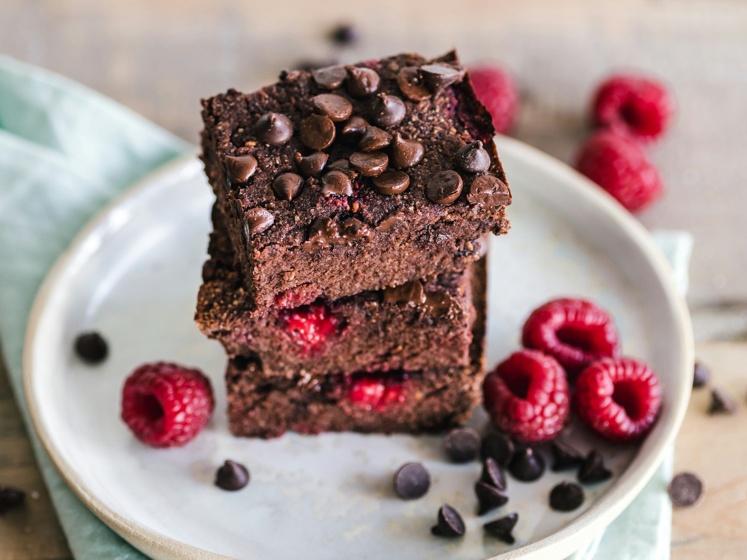 brownie with raspberries and strawberries