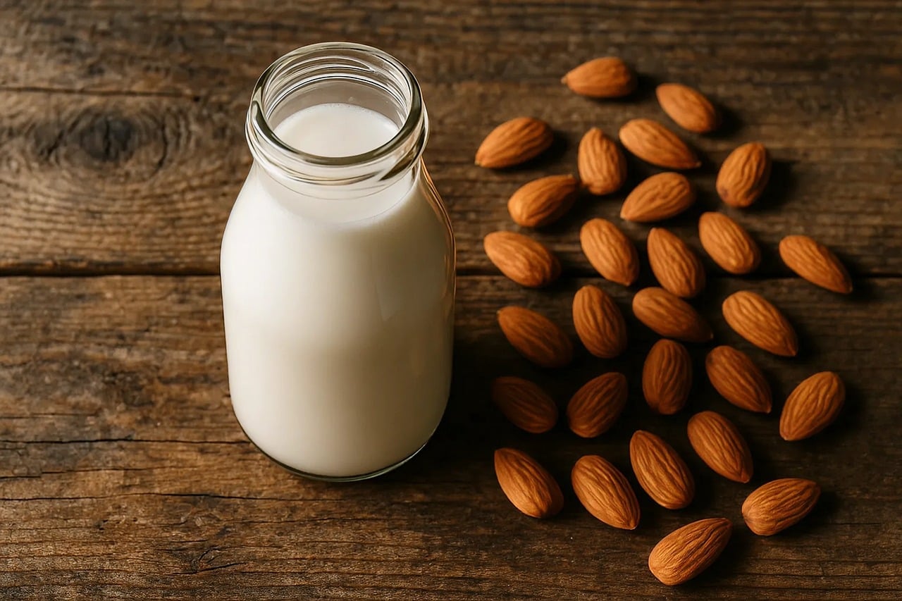 milk, almond, healthy, food, oatmeal, nuts, breakfast, muesli, dessert, oats, cereal, vegan, diet, nutrition, fruit, beverage, vegetarian, organic, delicious, tasty, porridge, sticker, pancakes, nut, ai generated